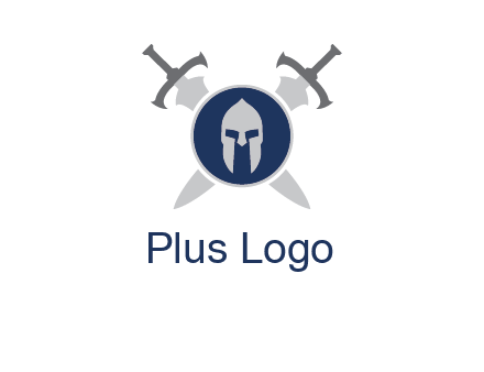 crossed swords behind a circle shield with a gladiator helmet emblem