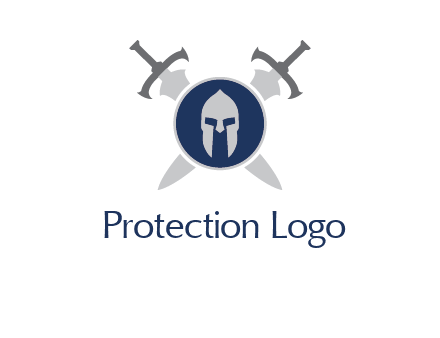 crossed swords behind a circle shield with a gladiator helmet emblem