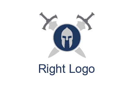 crossed swords behind a circle shield with a gladiator helmet emblem