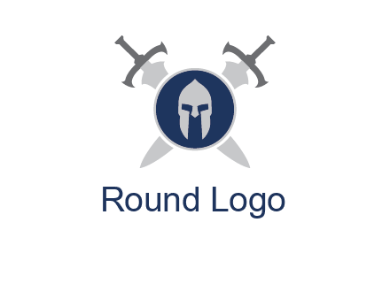 crossed swords behind a circle shield with a gladiator helmet emblem
