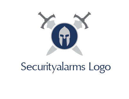 crossed swords behind a circle shield with a gladiator helmet emblem