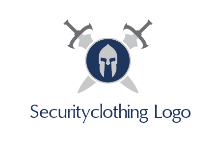 crossed swords behind a circle shield with a gladiator helmet emblem