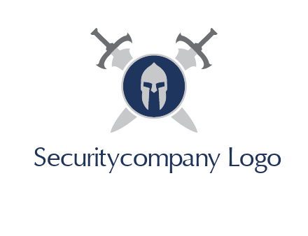 crossed swords behind a circle shield with a gladiator helmet emblem
