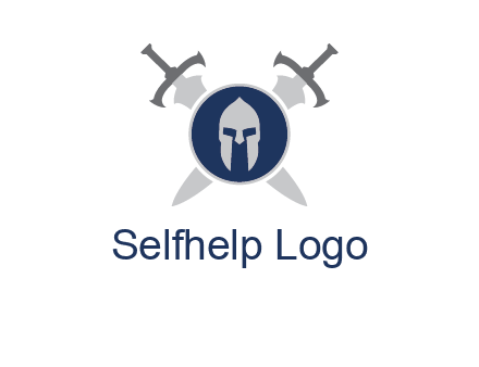 crossed swords behind a circle shield with a gladiator helmet emblem