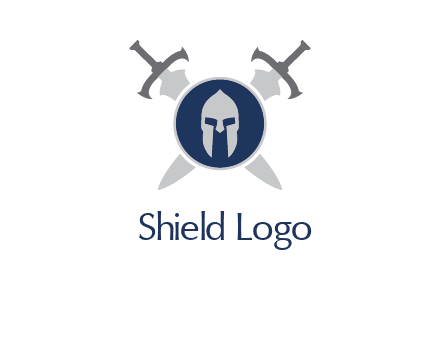 crossed swords behind a circle shield with a gladiator helmet emblem