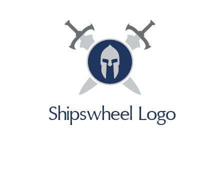 crossed swords behind a circle shield with a gladiator helmet emblem
