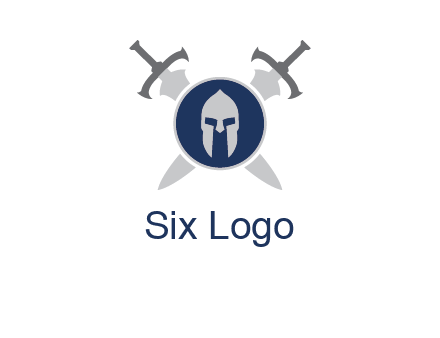 crossed swords behind a circle shield with a gladiator helmet emblem