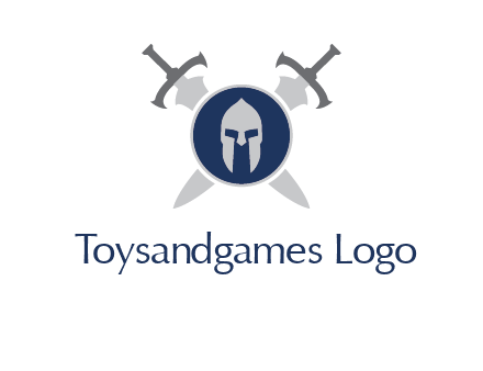 crossed swords behind a circle shield with a gladiator helmet emblem