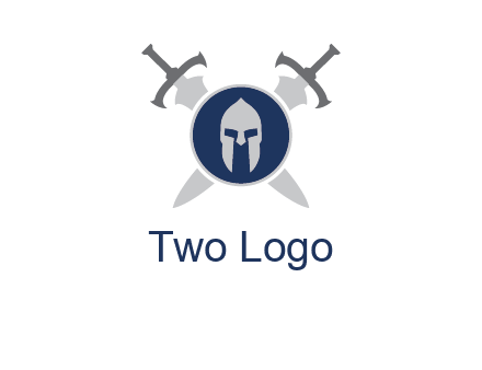 crossed swords behind a circle shield with a gladiator helmet emblem