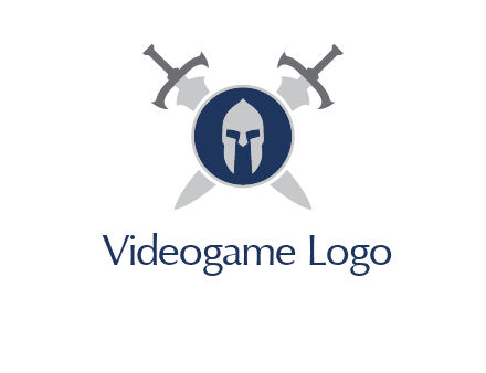 crossed swords behind a circle shield with a gladiator helmet emblem