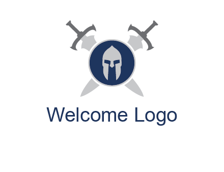 crossed swords behind a circle shield with a gladiator helmet emblem