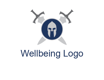 crossed swords behind a circle shield with a gladiator helmet emblem