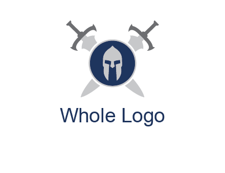 crossed swords behind a circle shield with a gladiator helmet emblem