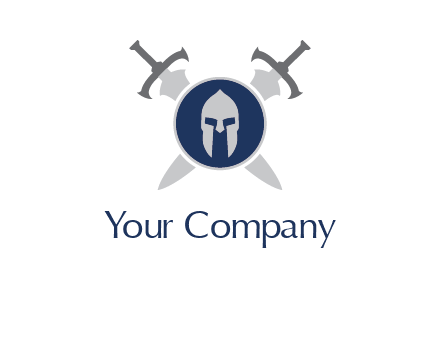 crossed swords behind a circle shield with a gladiator helmet emblem