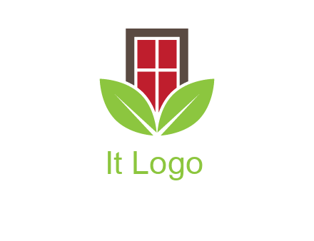 window with leaves logo