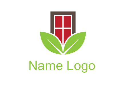 window with leaves logo