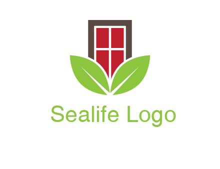 window with leaves logo
