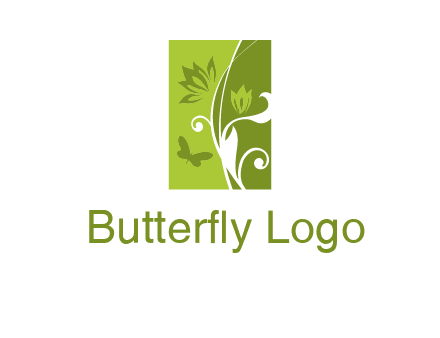 spring garden logo with flows and a butterfly