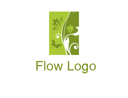 spring garden logo with flows and a butterfly