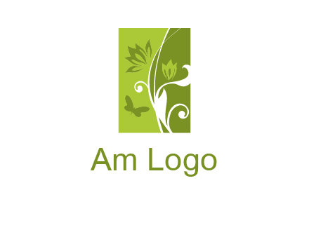 spring garden logo with flows and a butterfly