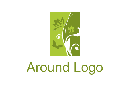 spring garden logo with flows and a butterfly