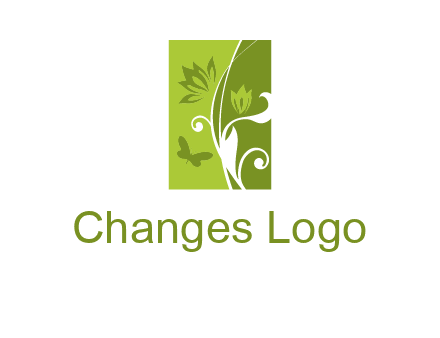 spring garden logo with flows and a butterfly