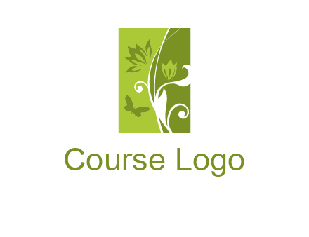 spring garden logo with flows and a butterfly