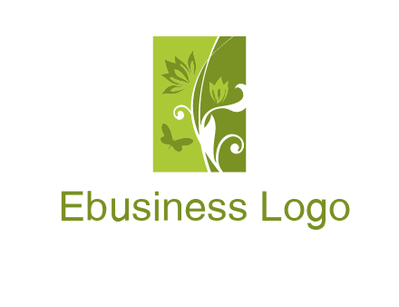 spring garden logo with flows and a butterfly