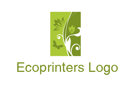 spring garden logo with flows and a butterfly