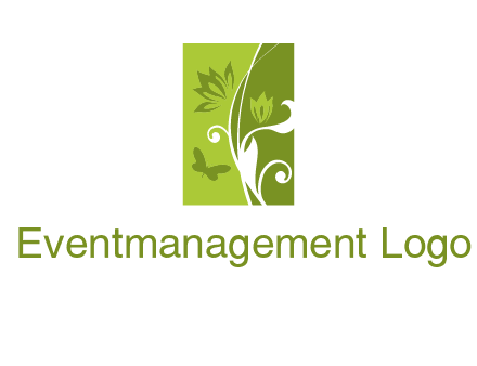 spring garden logo with flows and a butterfly