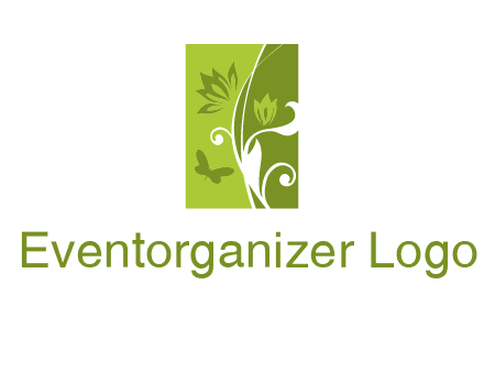 spring garden logo with flows and a butterfly