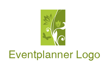 spring garden logo with flows and a butterfly