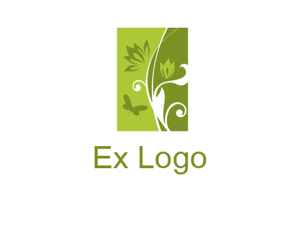 spring garden logo with flows and a butterfly
