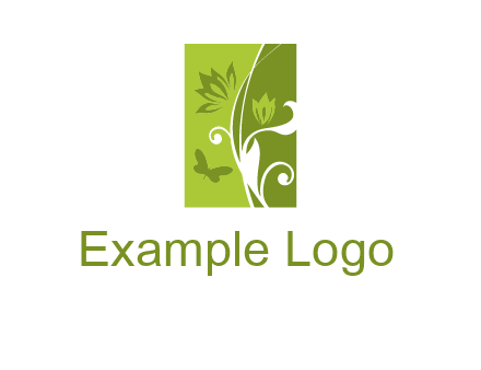 spring garden logo with flows and a butterfly