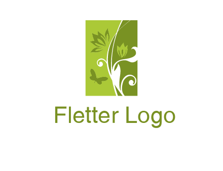 spring garden logo with flows and a butterfly