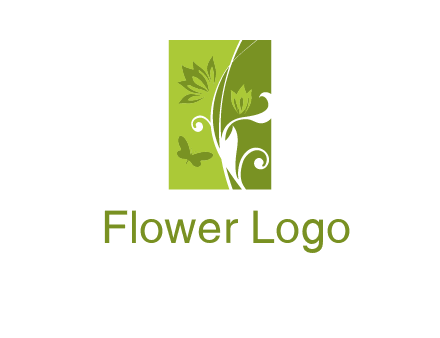 spring garden logo with flows and a butterfly