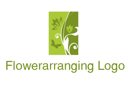 spring garden logo with flows and a butterfly