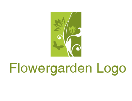 spring garden logo with flows and a butterfly