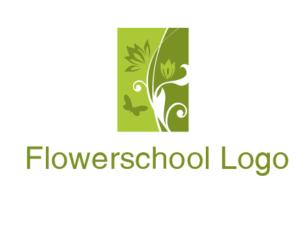 spring garden logo with flows and a butterfly