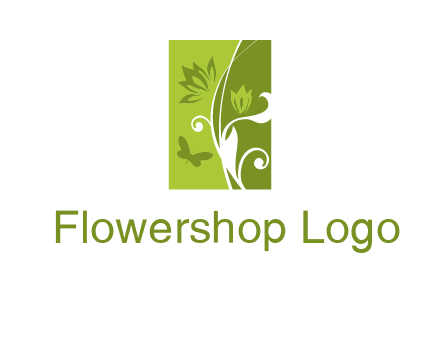 spring garden logo with flows and a butterfly