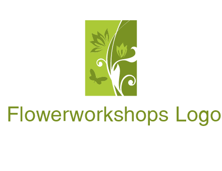 spring garden logo with flows and a butterfly
