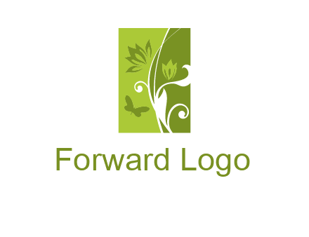 spring garden logo with flows and a butterfly