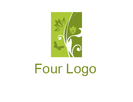 spring garden logo with flows and a butterfly