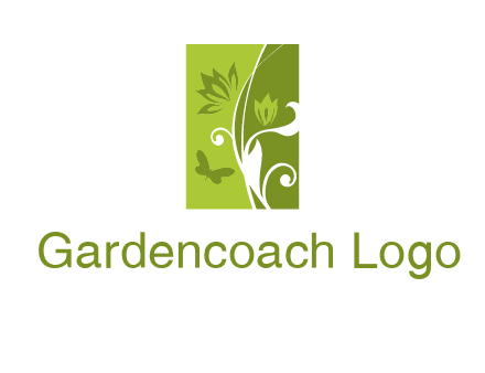 spring garden logo with flows and a butterfly