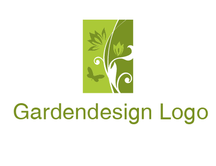 spring garden logo with flows and a butterfly