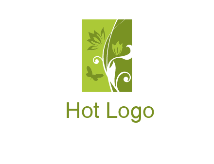 spring garden logo with flows and a butterfly