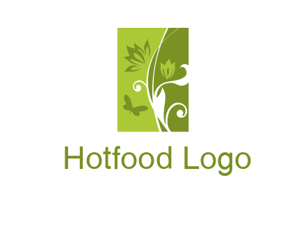 spring garden logo with flows and a butterfly