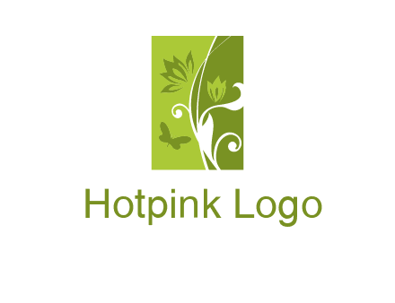 spring garden logo with flows and a butterfly