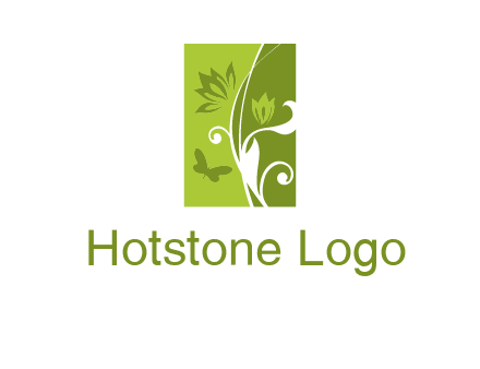spring garden logo with flows and a butterfly