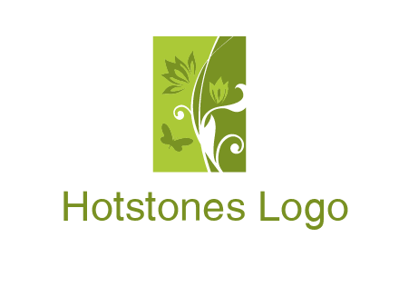 spring garden logo with flows and a butterfly